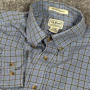 LL Bean Shirt Mens M Blue Wrinkle Free Kennebunk Sport Long Sleeve Button Down